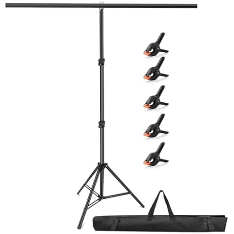 HEMMOTOP Portable T Shape Backdrop Stand 7x5 ft, Adjustable Green Screen Stand only, Photo Background Support Stand with 5 Clip Clamps and Carry Bag for Video Studio Parties Photoshoot Cover
