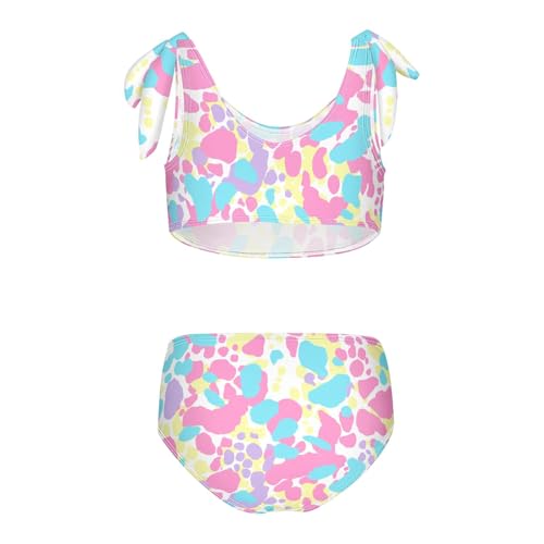 KLL Fluorescent Leopard Girls' Two Piece Bikini Set Scoop Neck Swimsuits Swimming Suits Adjustable Shoulder Strap2