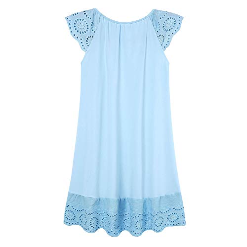 Vieille Lovely Girls Princess Nightgown Soft Jammies Sleepwear Kids 9-10 Years Eyelet Embroidery Hem Nightdress Comfy Flutter Sleeve Nightshirt Pajamas Nightie Blue #TOP2
