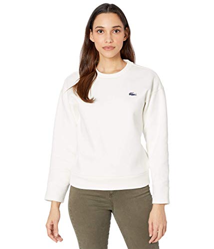 Lacoste Women's Long Sleeve Big Croc Crewneck Sweatshirt, Flour, 6