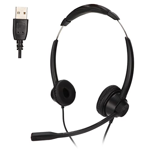 MISDBOUBM Auriculares telefónicos USB H390D, Auriculares comerciales binaurales con reducción de Ruido con micrófono, Auriculares con Cable para Centro de Llamadas para Servicio al Cliente
