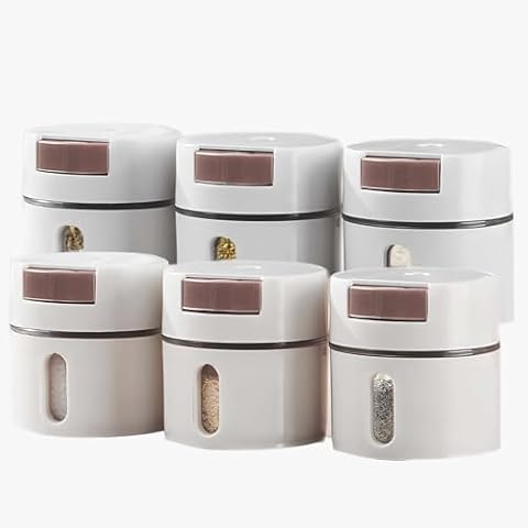 6Pcs Salt and Pepper Shakers Set with Dosing Button,Plastic Spice Dispenser Bottles Kit with Magnetized Pad and Moisture Free Lid for Kitchen Decor,Lunch,Travel,BBQ Camping,Outdoors Cover