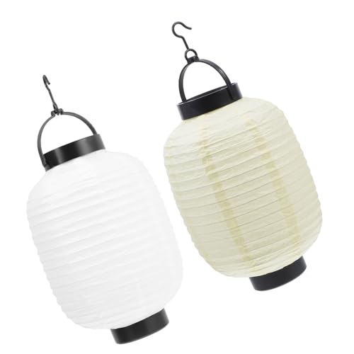 TOGEVAL Faroles Colgantes Japoneses Plegables 2 Piezas Linternas Tradicionales de Papel Diámetro 15 CM Altura 22 CM Color Blanco y Beige Lámparas Decorativas para Jardín y