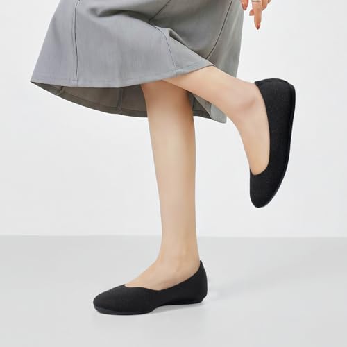 Tanamo Black Flats for Women Ballet Shoes Knit Flat Shoes for Women Round Toe Slip on Women Flats for Dressy Casual Office Work Wedding Comfort Soft — view 2