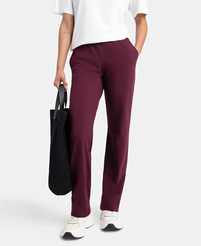 Image of Jockey 1302 Women's Super Combed Cotton Elastane Stretch Relaxed Fit Trackpants with Side Pockets Wine Tasting S