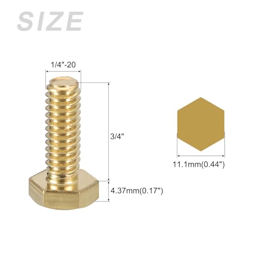 Image of METALLIXITY Hex Head Screw Bolt (1 /4-20x3 /4) 5Pcs, Brass Fully Threaded Solid Brass Hex Bolts Machine Screws - for Machinery Repair