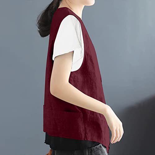 COTECRAM Cotton Linen Vest for Women 2023 Casual Sleeveless Button Down Jacket Lightweight Summer Loose Vests Outerwear3