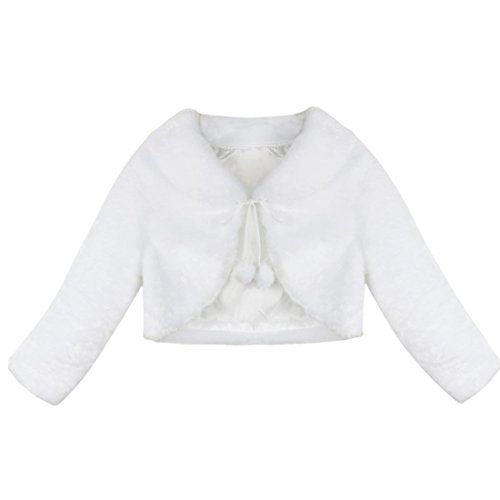 TiaoBug Flower Girl Faux Fur Bolero Shrug Cape Coat Jacket Princess Bridesmaid Long Sleeve Cardigan for Wedding Party Dress Ivory 12-18 Months