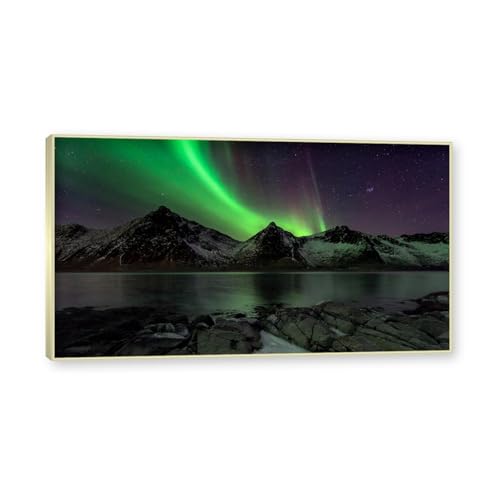 Tableau sur toile aurore boréale JZSDGB pour s'endormir sous une aurora verte étoilée