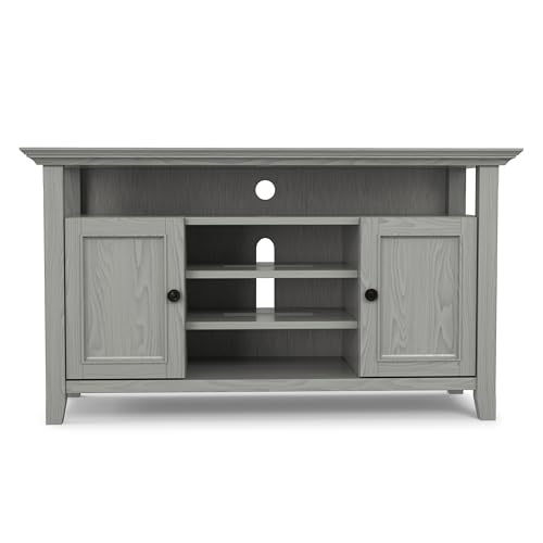 Image of SIMPLIHOME Amherst 54 inch Wide Solid Wood TV Stand in Fog Grey