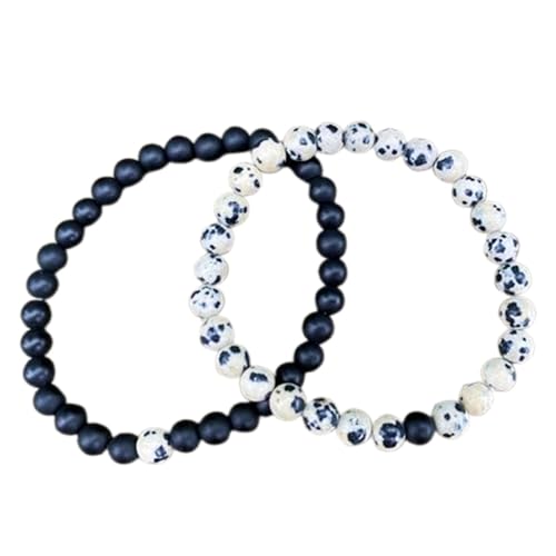 Bracelet amitié distance perles 6 mm agate et jaspe dalmatien pour rester unis