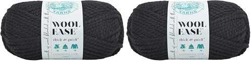 Image of Lion Brand Yarn Wool-Ease Thick & Quick Yarn, Soft and Bulky Yarn for Knitting, Crocheting, and Crafting, 1 Skein, Black (Pack of 2)