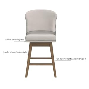 CHITA Counter Height Swivel Barstools FSC Certified Upholstered Performance Fabric Bar Stools Set of 2 26 Seat Height Linen