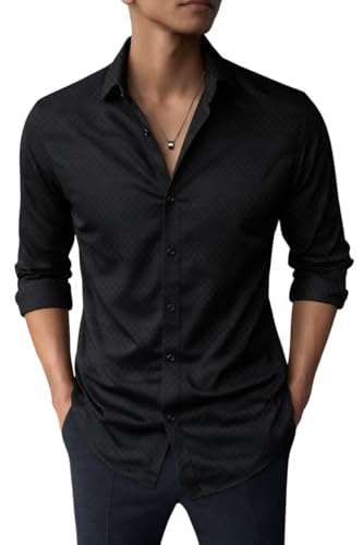 Image of Men's Casual Button Down Shirts Long Sleeve Linen Shirt Fashion Textured Beach Summer Shirts| Men Stylish Shirt | Men Fancy