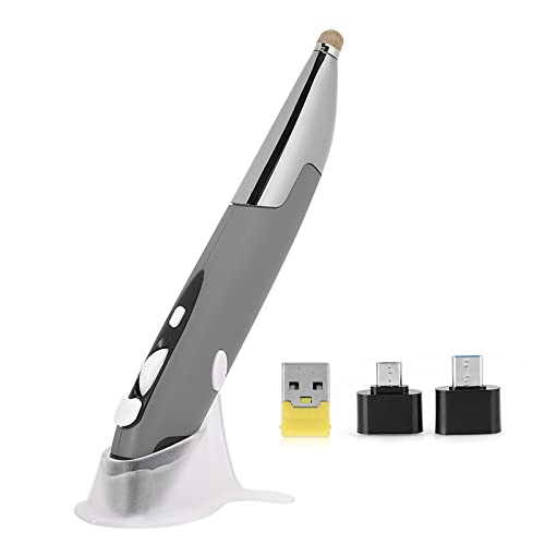 Pissente 2,4-GHz-USB-Kabelloser Optischer Stift, Einstellbare 800/1200/1600 DPI-Handschrift-Smart-Maus, USB-Computerstift-PC-Zubehör für Laptops, Tablets und Smartphones (Silber grau)