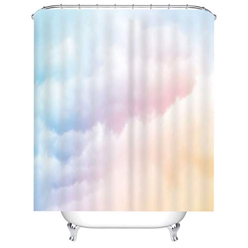EHOMERY Duschvorhang Halterung Badewanne Duschrollo Mit Motiv Wolken Polyester Rostfreie Ösen Und 12 Hakenringe, 120X180Cm