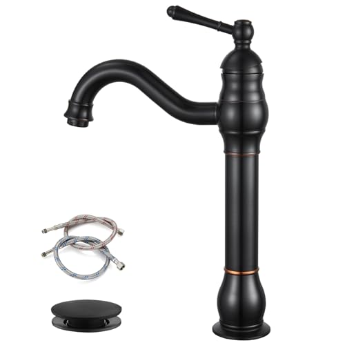 gotonovo Single Handle Vessel Sink Faucet 360° Swivel Bathroom Faucet One Hole Farmhouse Lavatory Vanity Faucet Bowl Sink Mixer Tap with Pop Up Drain, Oil Rubbed Bronze