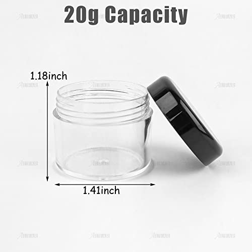 AUEAR, 20 Pack Round Pot Jars Plastic Cosmetic Containers with Lid for Liquid Creams Sample, Lotion, Ointments, Samples, Small Tiny Travel Storage Slime 20 ml/ 0.7 oz2