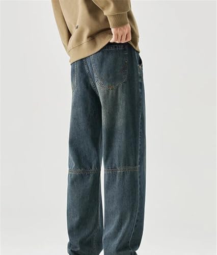 Mens Korean High Street Distressed Vintage Wash Denim Pants Loose Fit Straight Casual Trousers3