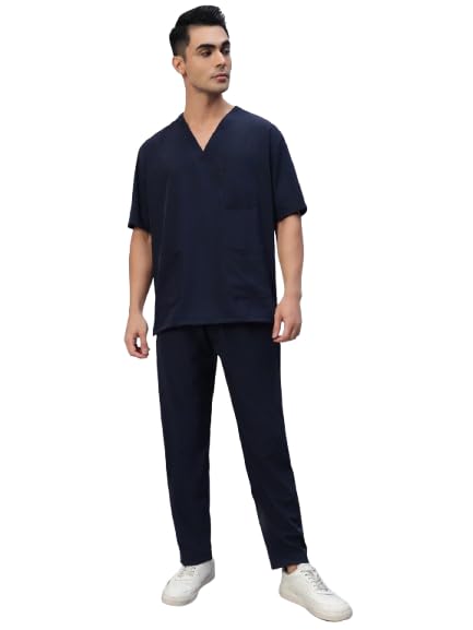 Men's V-neck Half Sleeves Scrub Set | Long-lasting Wrinkle Free Fabric | Top & Bottom Set with Multiple Spacious Pockets | All Day Comfort for Healthcare Professionals & Interns-image-19