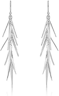 Diamond Treats 925 Sterling Silver Dangle Earrings. The Pine Needle Design Long Hanging Sterling Silver Drop Earrings with Fishhook backs are the Perfect Jewellery Gift for Women