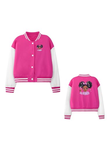 Girls Baseball Jacket Casual Lightweight Graphic Varsity Jacket with Button