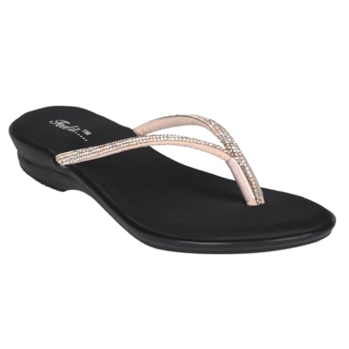 Image of Feel it Women Casual One Toe Flats Sandal, Women's Flat Slip on Embellished Ethnic Sandals Slippers for Party & Wedding