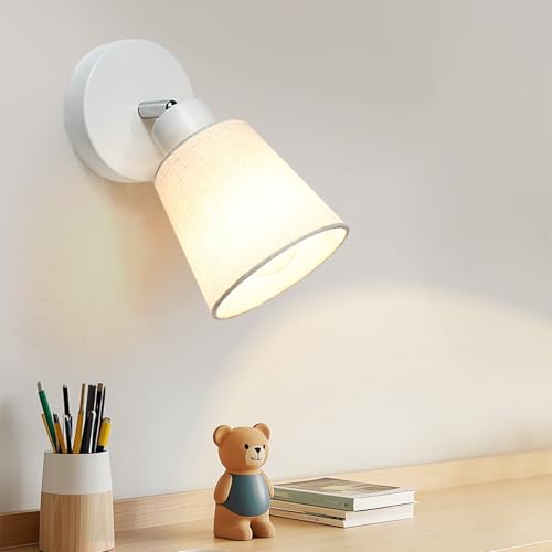 LED Track Lighting Fixture, 1-Light Adjustable Spot Light Ceiling Wall Mount, Modern Spotlight Indoor with Linen Shade for Bedroom, Bedside Table, Study Room, E26 Base (Bulb Not Included)