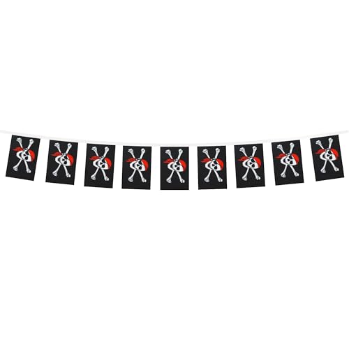 Image of AZ FLAG Pirate Red Bandana 6 meters BUNTING Flag 20 flags 9'' x 6'' - Jolly Roger STRING flags 15 x 21 cm