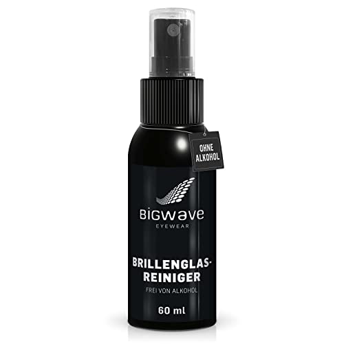 BIGWAVE Brillenreiniger zur streifenreien und schonenden Reinigung von allen Brillengläsern ohne Alkohol – 60ml Premium Brillenreinigungsspray auch perfekt für Sportbrillen, iPhones oder Laptops.