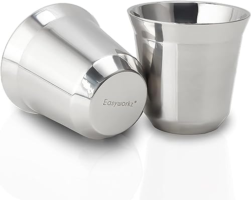 Easyworkz Lot de 2 tasses à expresso en acier inoxydable Double paroi isolée,75 ml