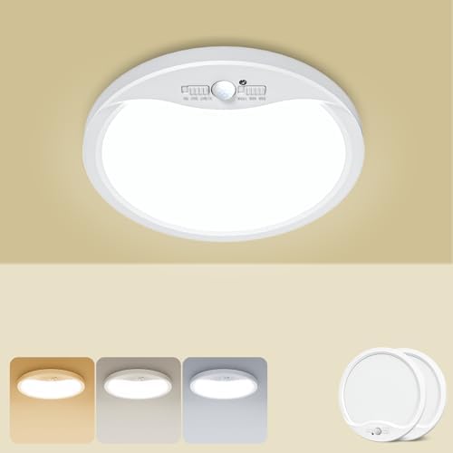zemty 2Pack 7inch Motion Sensor Ceiling Lights Wired, 15W 1500lm 3CCT/3 Mode/30-120s Timer, Bright White LED Flush Mount Light Fixture Motion Activated for Closet Pantry Hallways Stairwells Garage