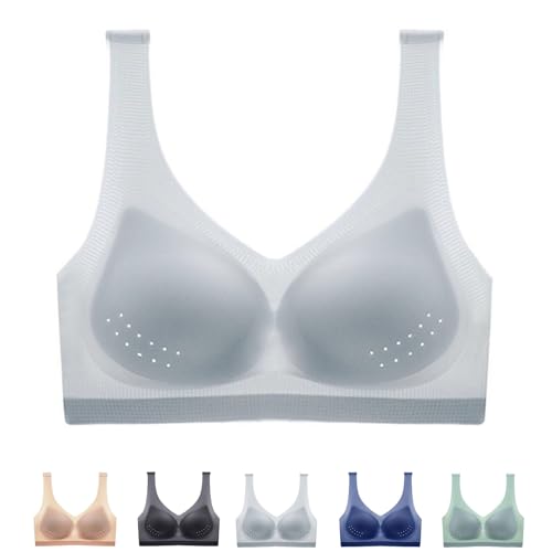 Foxy Seniors Seamless Bra, Ultra-Thin Ice Silk, Wireless Support, Comfortable & Breathable (Gray,X-Large)