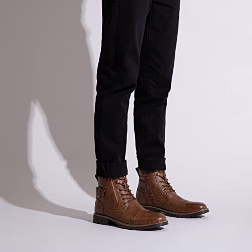 VOSTEY Men's Motorcycle Combat Boots High Top Oxfords Casual Dress Boots (09.5,Motorcycle boot678-dark Brown)