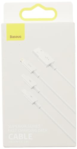 Baseus Cable de datos de carga rápida de la serie Superior USB a micro + Lightning + tipo C (3,5 A - 0,5 m), color blanco estelar