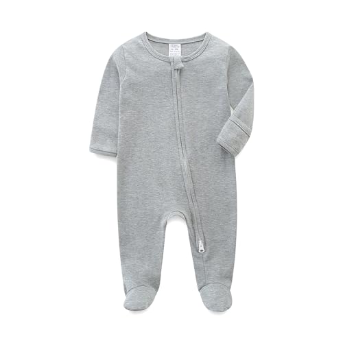 Image of Unisex Baby Boy and Girl Zipper Onesie Solid Toddler Footie One-piece Infant Romper Jumpsuit