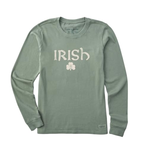 Life is Good. Women's Irish Clover Long Sleeve Crusher Tee, Moss Green (US, Alpha, X-Large, Regular, Regular, Moss Green)