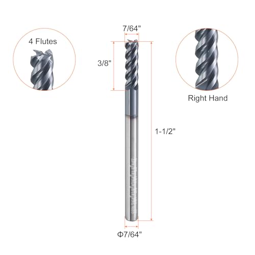 Image of HARFINGTON 5pcs Carbide Square Nose End Mill Bit 7 /64 inch Cut Dia 4 Flutes TiAlN Coated Milling Cutter for Hardened Steel Metal (7 /64 inch Shank 3 /8 inch Cut Length 1-1 /2 inch Long 45 Degree HRC53-55)