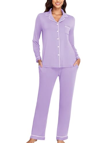 Image of Veseacky Women's Ribbed Knit Pajamas Set 2 Piece Warm Soft Loungewear Sleepwear Pjs S-XXL