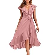 RETTYGARDEN Women's 2026 Spring Cross Midi Dress Casual Boho Deep V Neck Short Sleeve Ruffle Hem ...