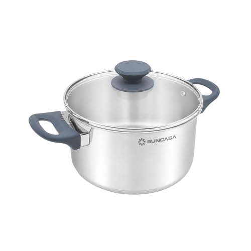 Image of Impact Pro 304 Stainless Steel Casserole with Lid, 24cm / 5.4 Liters, Stainless Steel Handi /Biryani Pot with Glass Lid, Cook and Serve, Mirror Finish, Induction Compatible, Silver