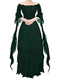 YEAXLUD Women's High Low Victorian Dress Puff Sleeve Off Shoulder Ruffle Plus Size Medieval Costume for Women Renaissance Dress (L, Green)