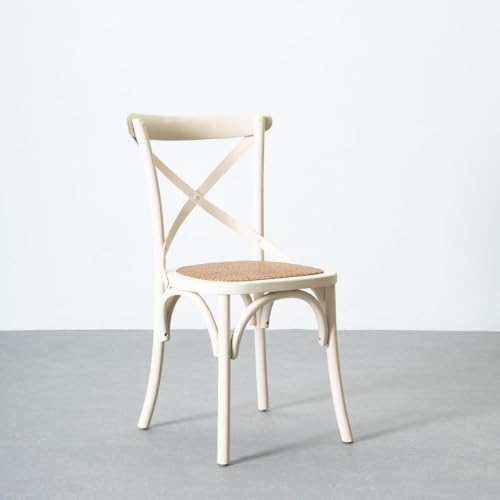 Lolahome - Silla De Comedor Aspas De Madera De Olmo Color Blanco Con Asiento De Ratán Trenzado En Tono Natural Lolahome - Silla De Comedor Aspas De Madera De Olmo Color Blanco Con Asiento De Ratán Trenzado En Tono Natural