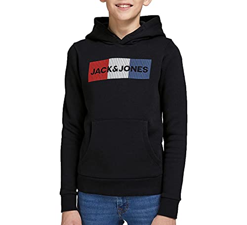 JACK & JONES Sudadera con Capucha Logo Jersey básico, con Bolsillo Canguro JJECORP, Color:Negro, Talla:164
