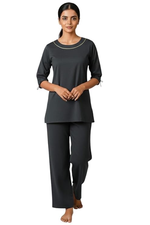 Women's Charcoal Black Cotton Co-Ord Set, Soft Breathable Two-Piece Outfit, Casual Chic Office Wear, Regular Fit-image-44
