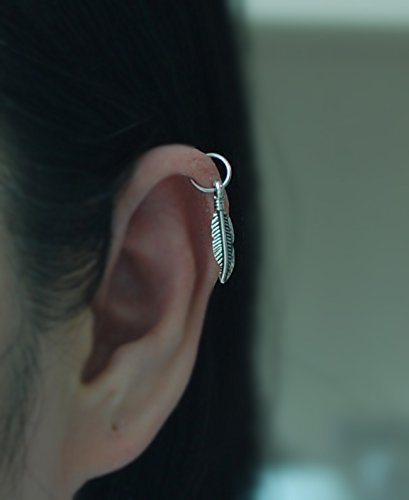 Hoop Earring 20gauge Sterling Silver Cartilage Hoop With Feather - Main Image