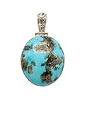 Blue Mohave Turquoise 925 Solid Sterling Silver Pendant 40mm