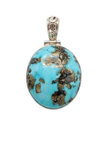Blue Mohave Turquoise 925 Solid Sterling Silver Pendant 40mm