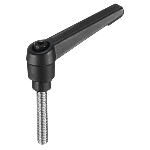 Image of uxcell Adjustable Clamping Lever Handle M6 x 40mm Metric 304 Stainless Steel Male Threaded Stud Hand Knobs Push Button Ratchet Rotating Screw Handles Bolts with Locking Lever Black