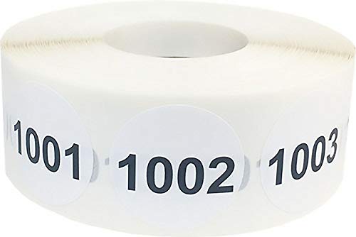 Consecutive Number Labels 1,001-2,000 1 Inch Number Stickers for Inventory